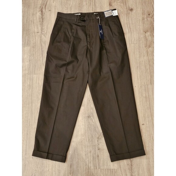 John W Nordstrom Smart Care Stain Resistant Pleated Cuffed Pant Mens 35×29 Brown - Picture 1 of 11